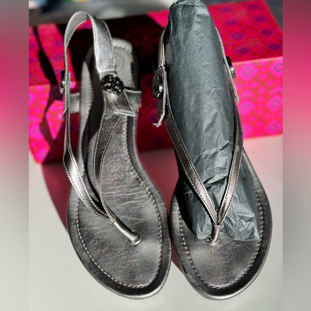 Tory Burch Minnie Travel Sandal Gunmetal Thong Sandal -size 9